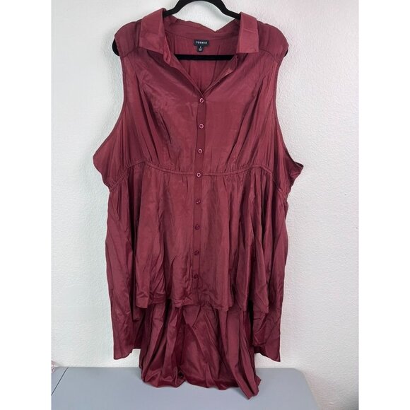 Torrid women's‎ 4 4X rust red high low sleeveless collared tunic top blouse - Picture 1 of 5